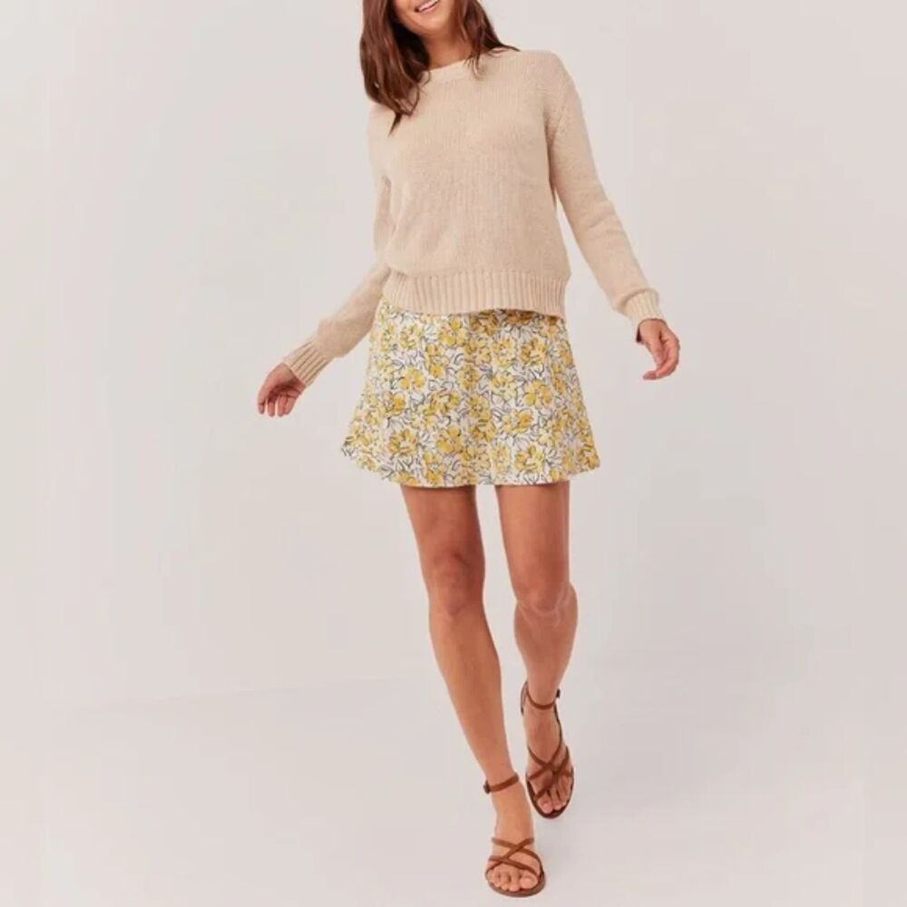 PACT Yellow White Floral Mini Skirt Size Large L